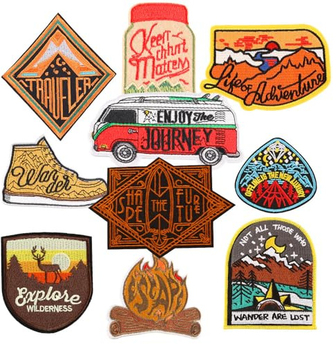 10 Stück Travel Patches Kinder und Erwachsene, Iron on/Sew on Patch Flicken Bügelbilder Bestickte Aufnäher für Aufnähen oder Aufbügeln auf Kleidung,Kleid,Hut,Jeans,T-Shirt,Rucksäcke,Jacken