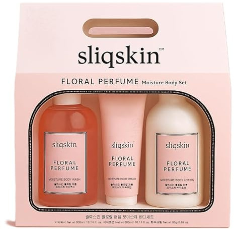Sliqskin Floral Perfume Moisture Body Set, Body Care Trio, Hydration, Long-lasting scent, Gift Set, Cherry Blossom Extract