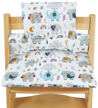 Cojín para Trona Stokke Tripp Trapp – Set de 2 Piezas de Algodón Orgánico con Capa Impermeable Laminada – Fácil de Limpiar y Desmontable – Lavable a Máquina