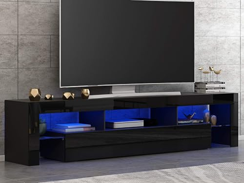 Panana Modern TV Unit Stand Cabinet High Gloss Front Matt Body with RGB LED Lights, 160 x 35 x 45 cm (Black)