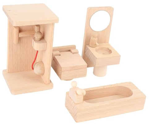 Fdit Mini Ensemble de Jouets de Salle de Bain, Jeu Imaginatif, Accessoires de Meubles en Bois pour Enfants, Ensemble de Jouets d'anniversaire