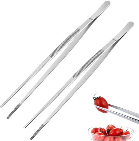 hankousi 2 pezzi 30 cm Pinze da barbecue, pinze da cucina in acciaio inossidabile con punte di precisione per grigliare, arrostire e servire (argento)