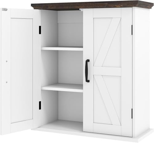 GIANTEX Armario de Pared para Baño, Mueble Colgante con 2 Puertas y 2 Estantes Ajustables, Estilo Granero, 53,5 x 22,5 x 60 cm, Organizador para Cocina, Entrada, Lavandería