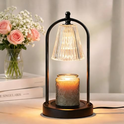 FOLAI Candle Warmer Lamp with Timer, Black | Electric Wax Melter, Adjustable Brightness, Flameless Burner, Includes 2 Bulbs