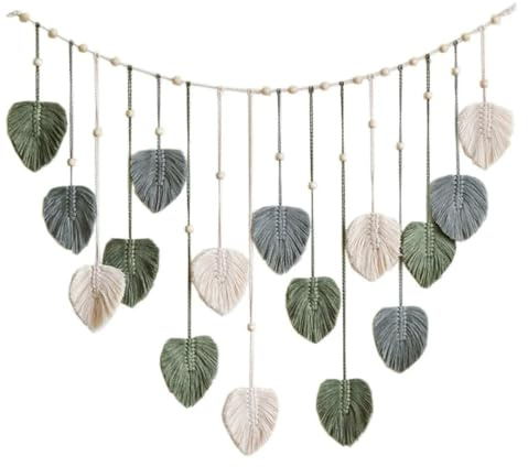 Qury Tapiz Bohemio Chic de Hojas Tejidas, 120 x 75 cm, para Colgar en la Pared, para decoración Minimalista Moderna o Estilo Bohemio (Verde)