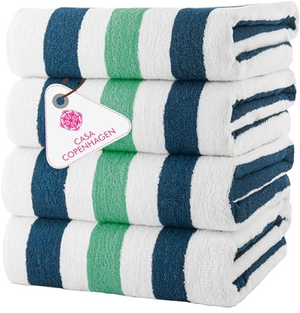 Casa Copenhagen Set Regalo 4 Toallas de Playa de algodón,75x150cm, Teal