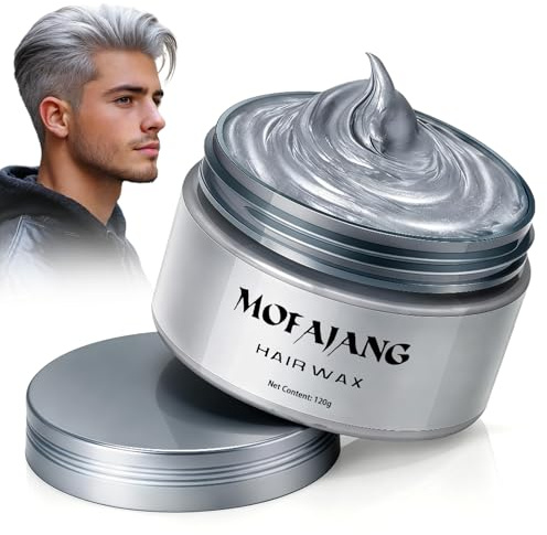 Grau Haarfarbenwachs Temporäre Haarfarbe Haar Wachs,3 in 1 Styling Färben Fixieren,Leicht Auswaschbar,Natürliches Finish für Geburtstagsparty Cosplay Maskenball Feste,Männer Frauen,120g