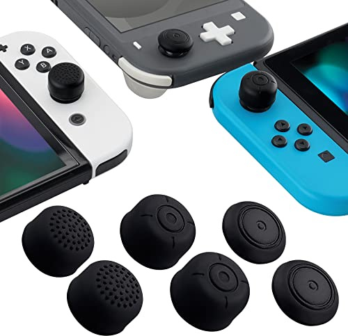 eXtremeRate 3 Pairs Anti-slip Black Silicone Extended Length Thumb Grips Thumbstick Caps Case Cover for Jostick Cover Caps for Nintendo Switch Lite, Nintendo Switch Joy-Con & Switch OLED Joy con