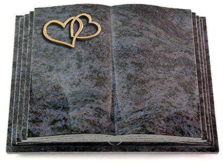 MEMORUM Grabmale Grabbuch, Grabplatte, Grabstein, Grabkissen, Urnengrabstein, Liegegrabstein Modell Livre Pagina 40 x 30 x 8-9 cm Orion-Granit, poliert inkl. Gravur (Bronze-Ornament Herzen)