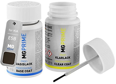 MG PRIME Autolack Lackstift für KIA E5B / BE Dark Gun Metal Metallic +1K | Winchester Grau Metallic, Set aus Basislack + Klarlack, Lackfläschchen mit Pinsel, je 50ml