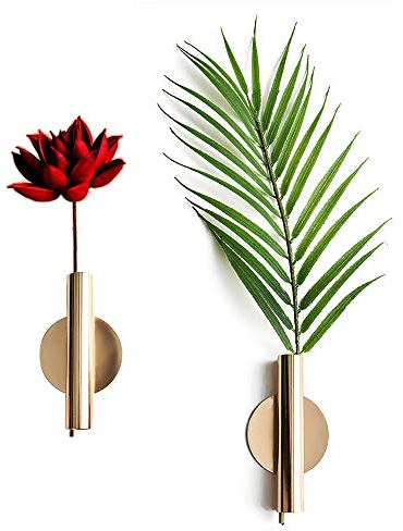 Blumenvase aus Metall, DINOWIN Wandvase Geometrischer Behälter Getrocknete Gräser und Metallständer Vasen Von Ornament Künstliche Blume Moderne Kunst Blumen Arrangement (Gold)