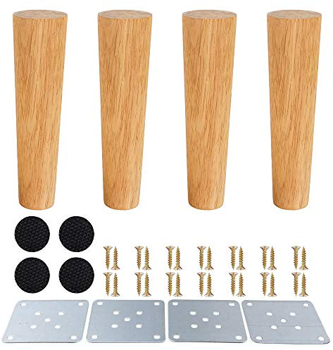 SURFMALL 4 x Möbelfüße Möbelbeine, Holzfarbe Aus Eiche für Stühle, Schrank und Sofa, mit Schrauben und Filzgleiter, 20 x 5 x 3,8 cm schräg