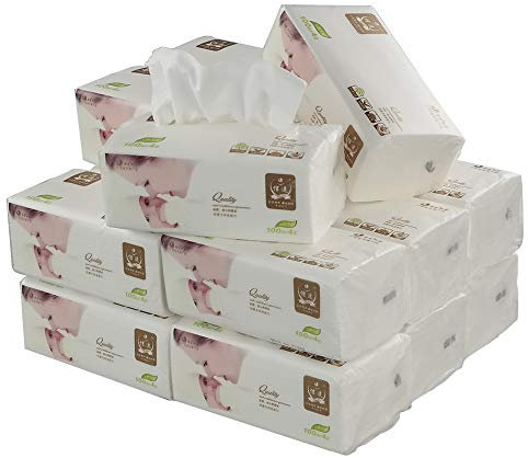 Ikando Pack of 16 Soft Facial Tissues Paper Napkin, 4-Ply Boxed Tissues, 100 Sheets per Pack