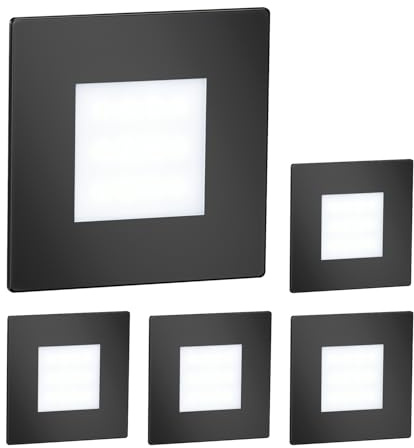 ledscom.de 5x LED Treppenlicht/Wandeinbauleuchte FEX für innen und außen, eckig, schwarz, 85 x 85mm, kaltweiß