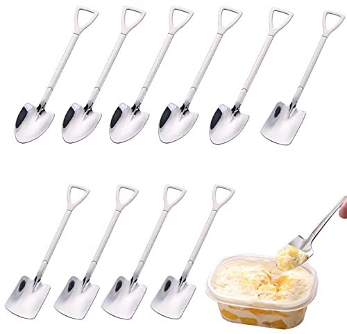 10 Piezas Cuchara de Pala de Acero Inoxidable, Cuchara en Forma de Pala, Cucharadita, Cuchara de Helado, Cuchara de Postre, Cuchara de Sandía, para Hogar, Fiesta, Postre, Pudín, Yogur