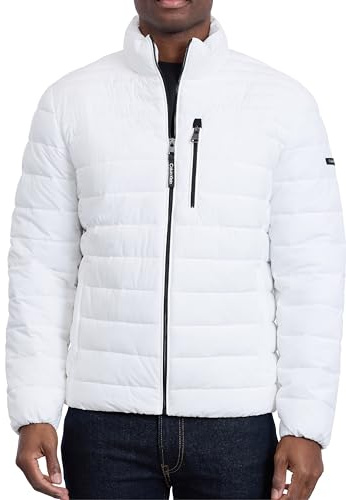 Calvin Klein Full Zip Down Puffer Coat Chaqueta, Blanco Packable, L Hombres