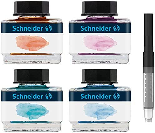 Schneider Set cadeau encrier pastel (4x encriers 15ml, convertisseur inclus) Bermuda Blue, Ice Blue, Lilac, Apricot