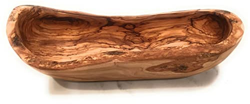 Orchard Hardwoods. Cuenco de madera de olivo rústico artesanal para pan italiano o cualquier alimento. En media de 14 pulgadas, largo de 18 pulgadas (mediano de 14 x 4 x 3 pulgadas)