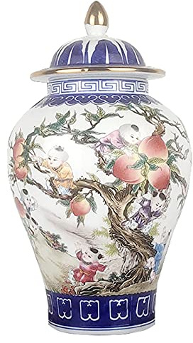 fanquare Vintage Pastell Jingdezhen Glasvase, Pfirsich Muster Porzellan Vase, Großer Chinesischer Ming-Stil, Höhe 25cm