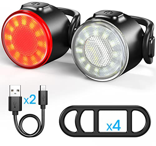 Lumiere Velo, USB Rechargeable Avant et Arrière Vélo Lumière, Eclairage Velo à LED étanche IPX5, 6 Modes D'éclairage, Adaptés pour Le Vélo de Route/Montagne et la Conduite de Nuit.