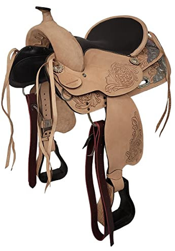 A&M Reitsport Baumloser Westernsattel Kansas aus Büffelleder Eco, wechselbares Kopfeisen, Größe:16 Zoll