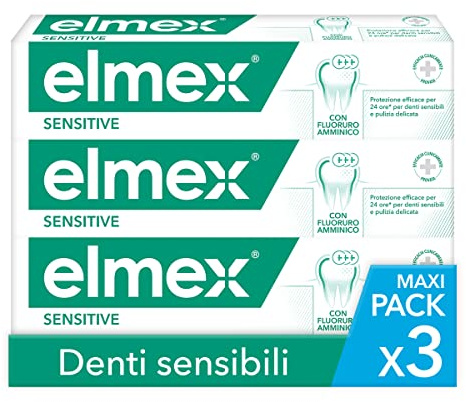 elmex Dentifricio Sensitive 3 Confezioni da 75 ml I Trattamento Per Denti Sensibili I Sollievo e Protezione Efficace dalla Sensibilità Dentale I Con Fluoruro Amminico I Pulizia delicata