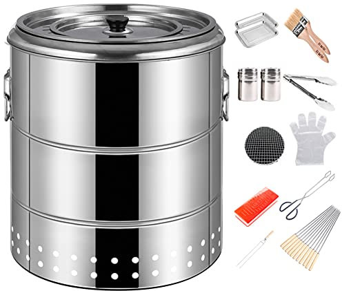 Rauchfreier Grill zum Aufhängen, Holzkohlegrill, Geschmortes Grillwerkzeug, rundes Grillfass für Haushalt Drinnen und Draußen, Geeignet für Party-BBQ – für 28 Spieße,Luxury set