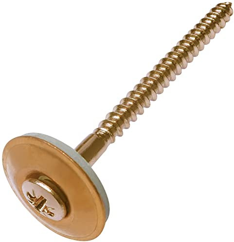 AERZETIX - C57594 - Juego de 10 tornillos para madera de hojalatero autorroscantes Ø4.5x60mm cabeza fresada con huella PZ + arandela de sellado EPDM Ø20mm - en acero A2 - acabado cobre - tejado chapa