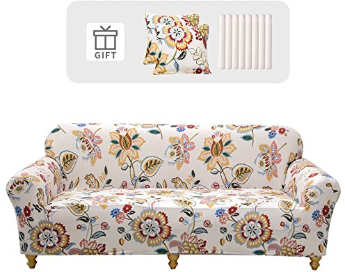 Lydevo Sofabezug 2 Sitzer Stretch Sofahusse Elastischer Sofabezug Spandex Sofa Überzug mit 2 Kissenbezug Anti-Rutsch Waschbar Sofa Protection Cover Schonbezug Couch,Blume
