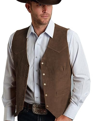 Tuikayoo Herren Wildleder Anzug Weste Jahrgang Western Cowboy Weste Normale Passform