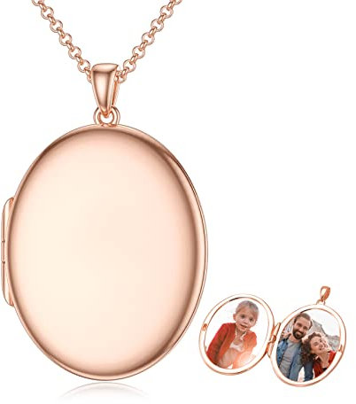SOULMEET Personalisierte 9ct 14ct 18ct Solid Rose Gold/plattiert Weißgold minimalistischen Stil ovale Medaillon Halskette, die Bilder ovale Medaillon Halskette mit Fotos (benutzerdefinierte Foto) hält