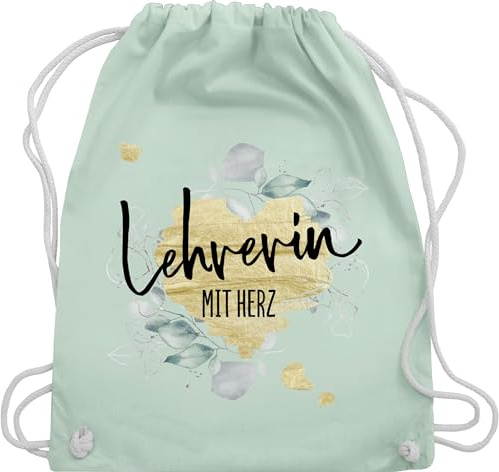 Shirtracer Turnbeutel Rucksack - Taschen - Lehrerin mit Herz - Abschiedsgeschenk Weihnachten - Unisize - Pastell Grün - geschenk für danke beutel lehrerinnen herzen stoffbeutel geschenke tasche