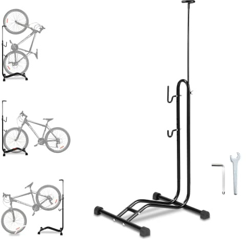 Ikodm Cavalletto per bicicletta 3 in 1 fino a 6.5 cm, dimensioni fino a 27.5, supporto per la manutenzione delle biciclette, orizzontale e verticale, regolabile in altezza, antiscivolo, nero