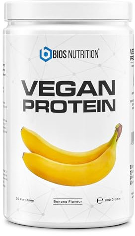 Vegan Protein BANANE 900gr - 4K veganes Proteinpulver - Natürlich lecker im Geschmack - pflanzliches Protein ohne Gluten & ohne Soja - BIOS Nutrition (Made in Germany)