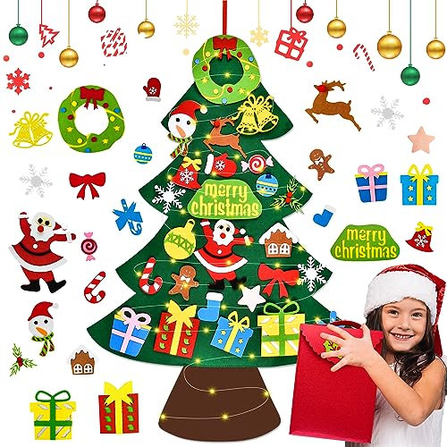 DazSpirit Albero di Natale in Feltro 3.28Ft, DIY con 25 Ornamenti Staccabili, Regalo di Natale per Bambini, Decorazione da Parete per Porta