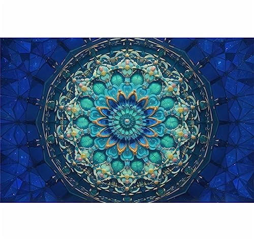 TWYYDP Puzzle für Erwachsene 1000 Teile,Blaues und Grünes Mandala Holzpuzzle,Stress Abbauen und Probleme Lösen