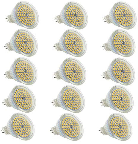 Mengjay 15 Stück GU5.3 MR16 Led Lampe 12V Warmweiß 3W,25W GU5,3 Halogenlampe Äquivalent,GU 5.3 Sockel Glühlampen,Hohe Kompatibilität, 3000K,50mm Durchmesser,Aluminium,320LM