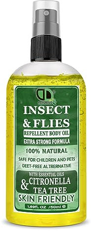 Insect Repellent with CITRONELLA & Tea Tree Essential Oil Repellent Against Mosquitoes, Biting Insects, Flies and Ticks for Body Oil Deet Free (50ml Spray)