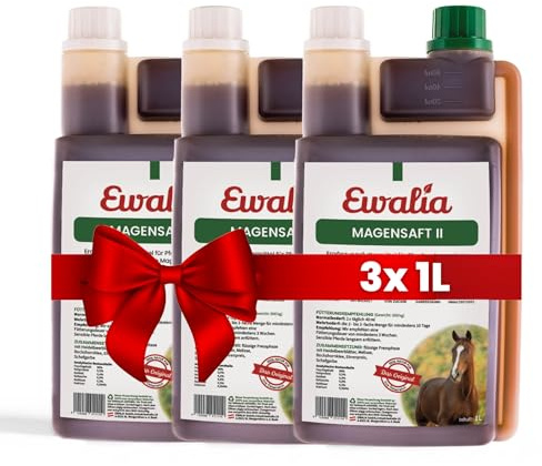 NEU! EWALIA Magensaft II - Spezial-Ergänzungsfuttermittel für Pferde bei Stress & Turnieraufregung - Unterstützung für empfindliche Mägen, mit Tierärzten entwickelt, 100% Natur pur, 3x1 Liter
