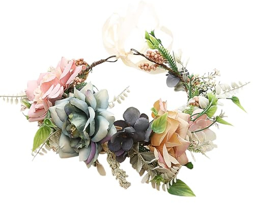 LLinfflr Braut Blumenkranz Blumenkranz Blumenkranz Boho Blumen Stirnband mit Band für Party Abschlussball Hochzeitsfotos