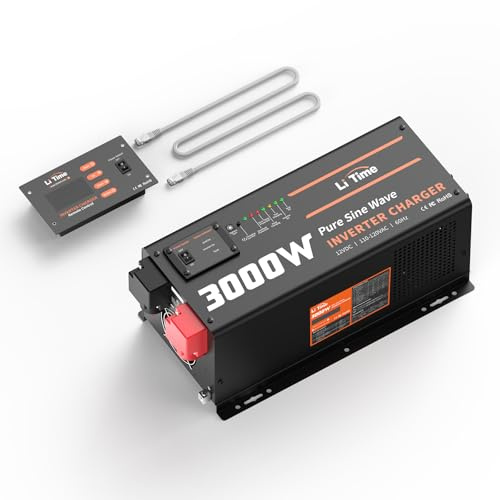 LiTime 3000W Pure Sine Wave Inverter Charger, 12V DC to 120V AC Solar Controller, 9000W Peak Power, UPS Function, 5A - 45A Adjustable Current, LCD Remote Control, for RV, Home Backup, Truck, Boat
