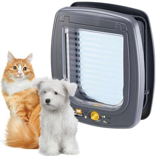 Ferplast Gattaiola, Porta per Gatti e Cani, Entrata e uscita controllabile 4 vie, Protezione da Correnti d'Aria, Porticina per Cani Gatti, Taglia M, Grigio