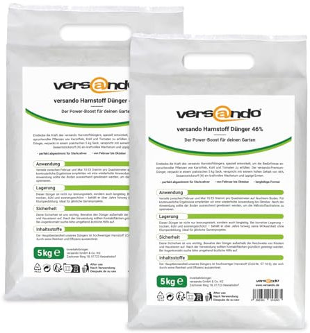 versando 10kg Stickstoffdünger bis 1000m²: 46% UREA Stickstoff für Rasen, Gemüse, Blumen von Frühjahr bis Herbst, fördert üppiges Blattwachstum mit Langzeitwirkung - Premium Qualität