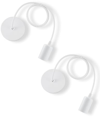 Vecys White Pendant Light Fitting,Ceiling Fitting Set with 100cm Adjustable Flexible Cable,E27 Screw Lamp Holder for Ceiling Pendant(2PCS)