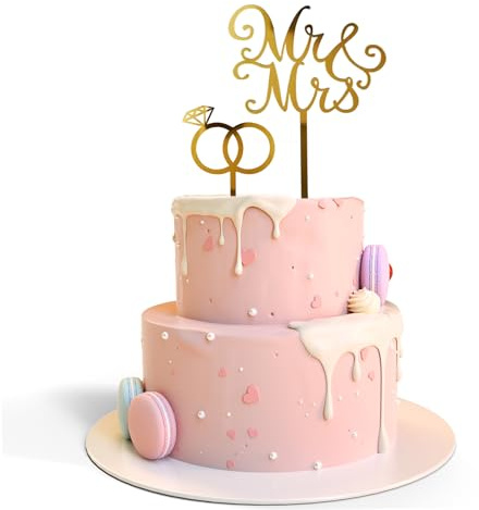 Wedding Cake Topper - 2PCS Wedding Cake Toppers Bride and Groom, Mr and Mrs Decorations, Cakes Decorations Acrylic, Gold Glitter Cakes Toppers Decoration for Bridal Shower Cupcake Decor Party
