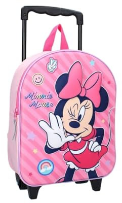 mybagstory Rucksack für Kinder – Trolley – Minnie Mouse – 3D – Rosa – Kinder – Schule – Kindergarten – Kindergarten – Mädchen – Größe 32 cm – verstellbare Träger – Rollen – Geschenkidee, Minnie Maus