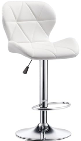 Barstuhl Tresenhocker Drehbarer, Anhebbarer Barhocker Aus Leder Mit Metallpolsterung, Höhenverstellbarer Barhocker Mit Fußstütze Bistrohocker Designer Hocker(White)