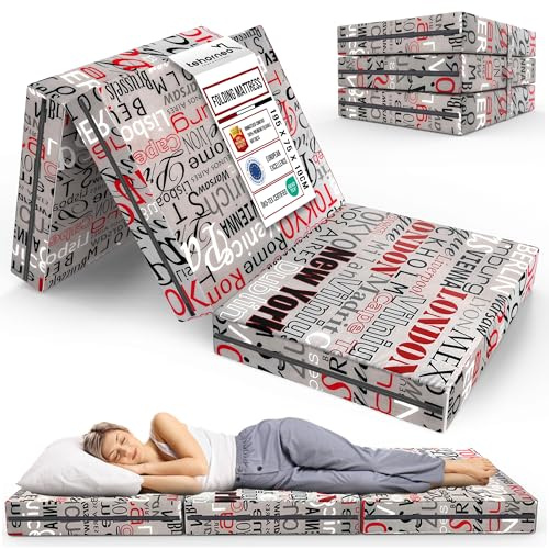 TEHORNEO Colchón Plegable, Colchon Plegable 195 x 75 x 10 cm para Invitados, Colchoneta Plegable, Futon Japones, Colchoneta, Futon, Colchon Plegable Suelo, Puff Cama, Apto para Lavadora
