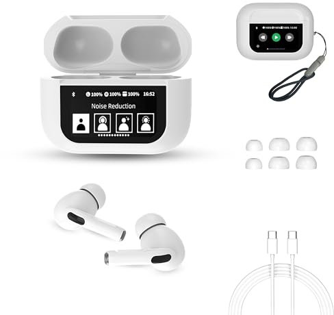 AUDALA Cuffie Bluetooth 5.4 con Schermo Touch, Cancellazione Rumore ANC, Autonomia 54 Ore - Auricolari In-Ear Wireless con Microfono, Hi-Fi Stereo, Impermeabili, Custodia di Ricarica (Bianco)