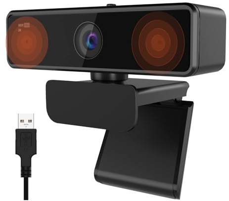 NUROUM V11 Webcam 2K pour PC, 1080p 60fps USB Web Camera avec microphone, 1440p @ 30fps, grand angle de 90°, cache de confidentialité, Plug & Play pour Mac/ordinateur portable/ordinateur de